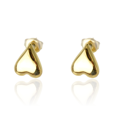Kolczyki sztyfty odwrócone serca dmuchane stalowe złote