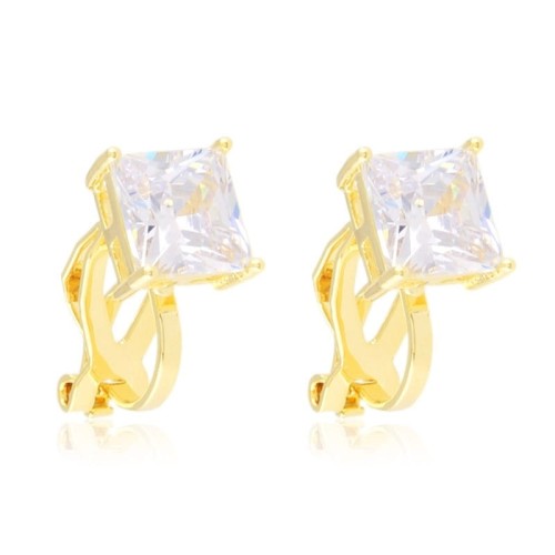 Klipsy stalowe złote z kwadratowym kryształem