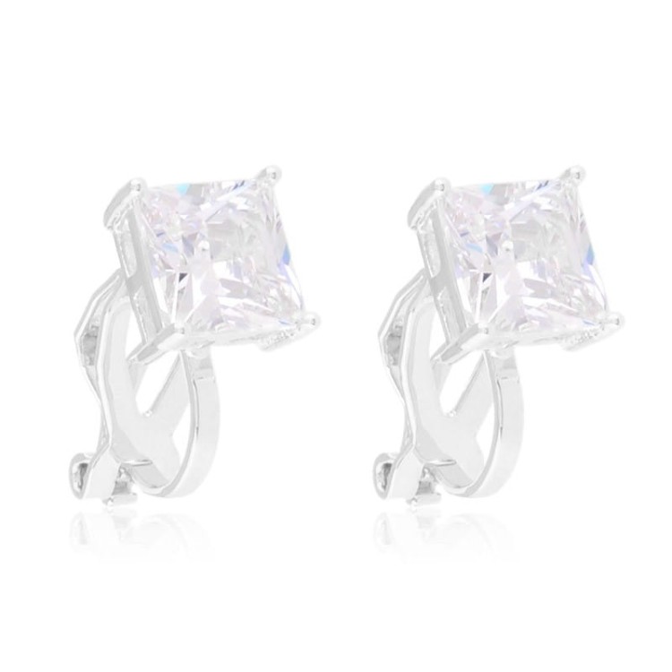 Klipsy stalowe srebrne z kwadratowym kryształem