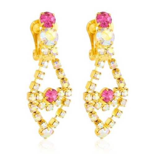 Klipsy wiszące z opalizujących i różowych cyrkonii