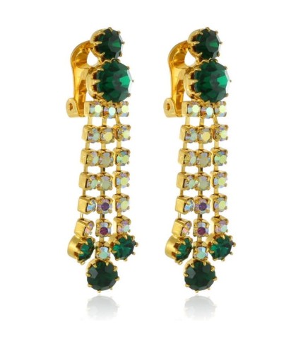 Klipsy wiszące z opalizujących i zielonych cyrkonii