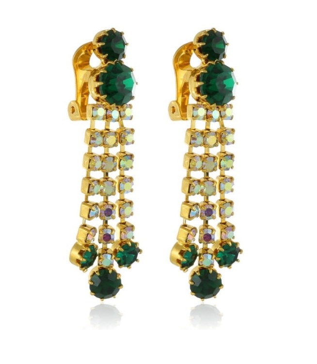 Klipsy wiszące z opalizujących i zielonych cyrkonii