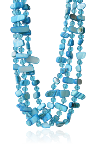 Naszyjnik potrójny z masy perłowej i kryształków niebieski