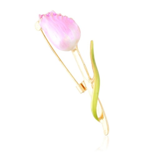 Broszka emaliowana różowy tulipan