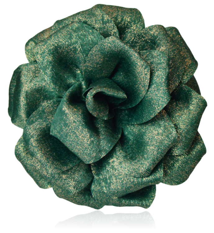Broszko-spinka kwiat materiałowy duży zielono-złoty