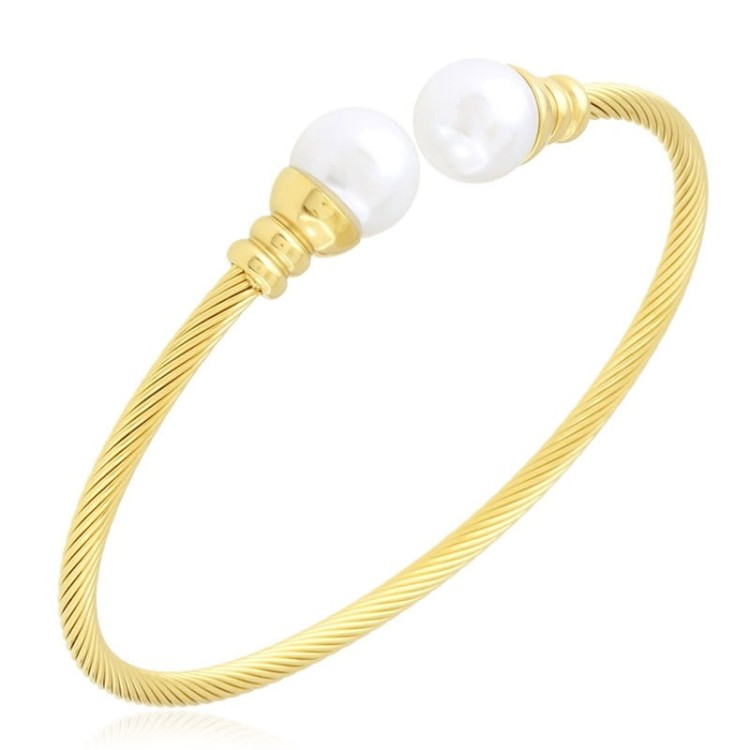Bransoletka stalowa sztywna bangle z perłami