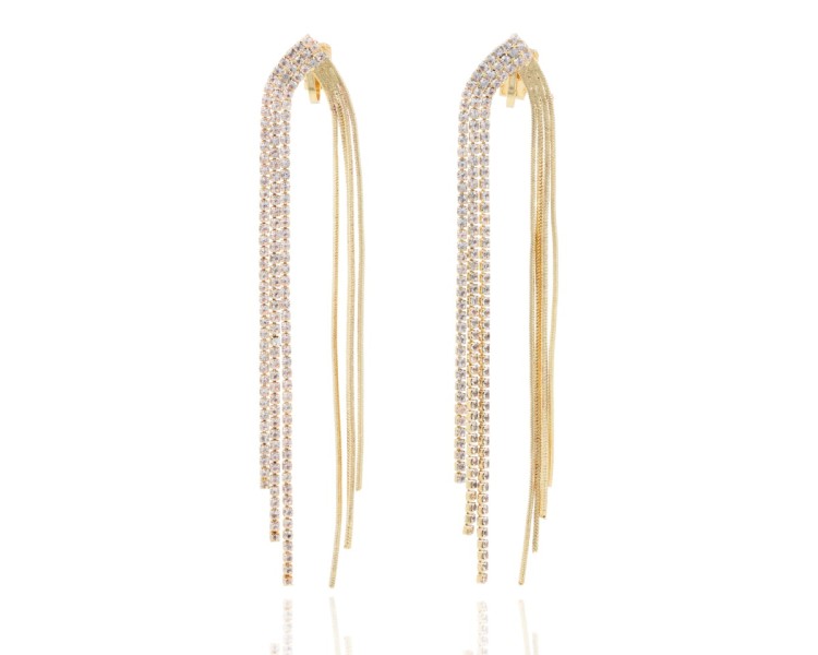 Klipsy łańcuszki z cyrkoniami V złote