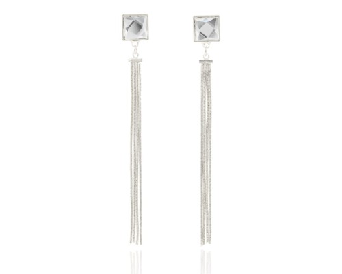 Klipsy na kryształowym zapięciu łańcuszki srebrne