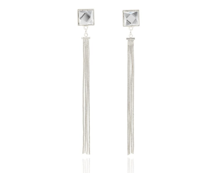 Klipsy na kryształowym zapięciu łańcuszki srebrne