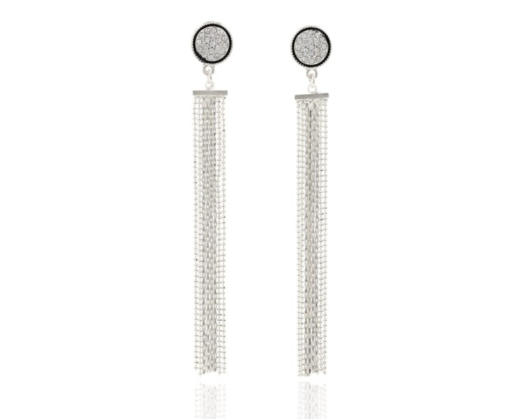 Klipsy łańcuszki na cyrkoniowym zapięciu srebrne