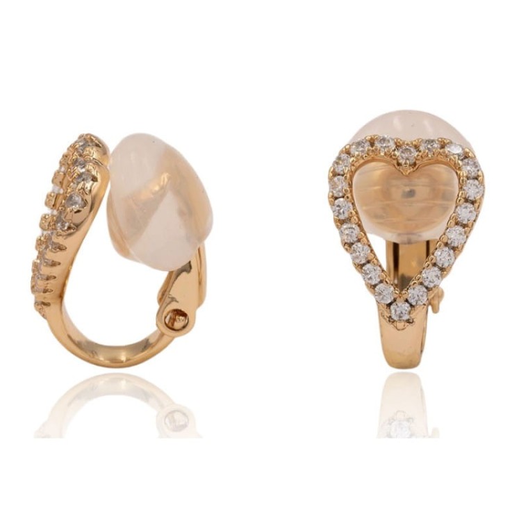 Klipsy z miedzi pozłacanej serduszka z cyrkoniami