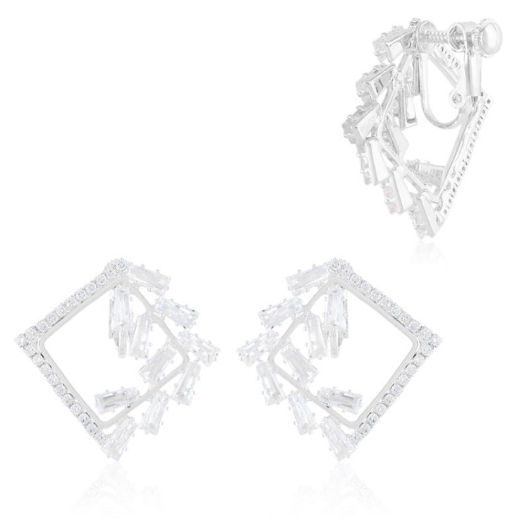 Klipsy romby z cyrkoniami kubicznymi srebrne