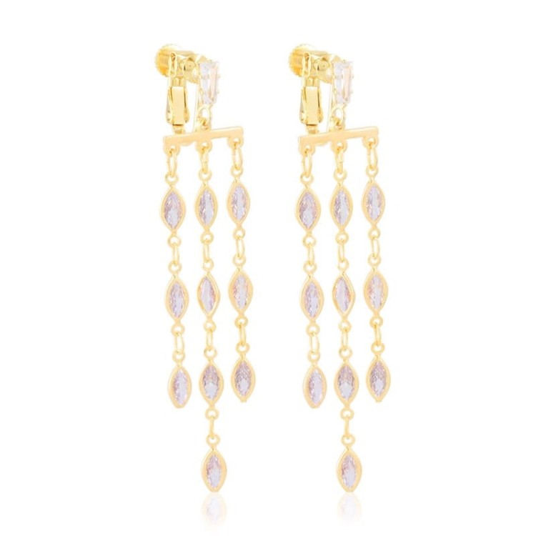 Klipsy wiszące kaskadowe z cyrkonii złote