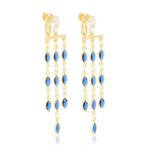 Klipsy wiszące kaskadowe z cyrkonii złoto-granatowe