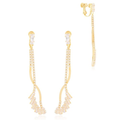 Klipsy wiszące nieregularne z cyrkoniami kubicznymi złote