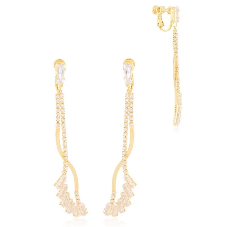 Klipsy wiszące nieregularne z cyrkoniami kubicznymi złote