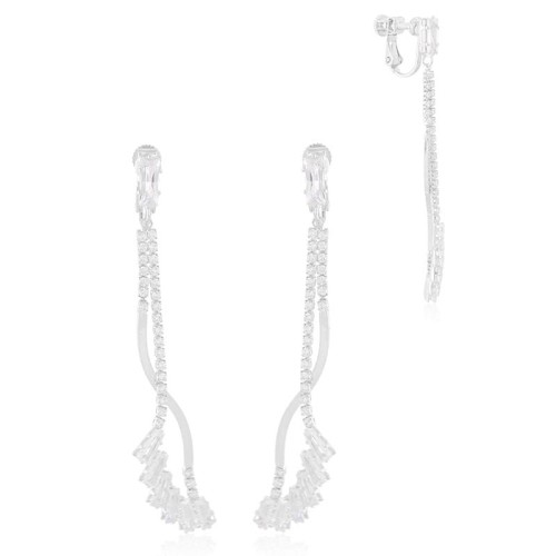 Klipsy wiszące nieregularne z cyrkoniami kubicznymi srebrne