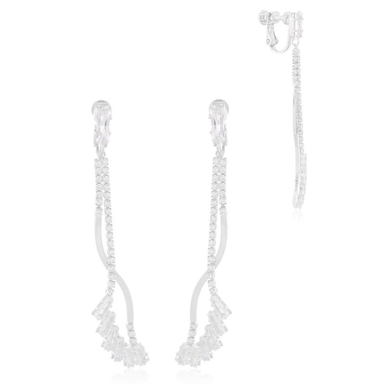 Klipsy wiszące nieregularne z cyrkoniami kubicznymi srebrne