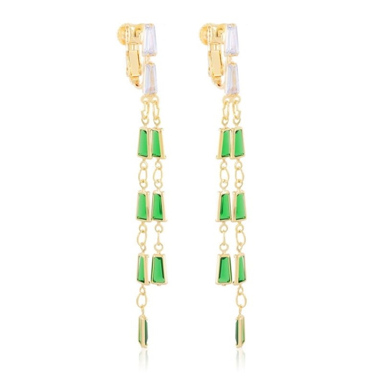 Klipsy wiszące z cyrkoniami złoto-zielone