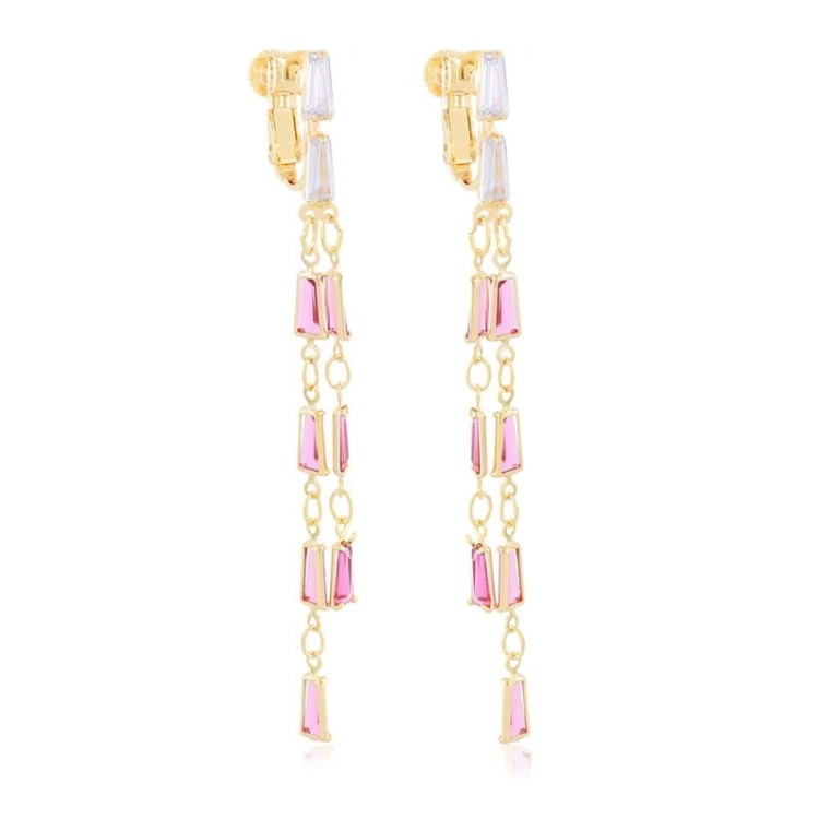 Klipsy wiszące z cyrkoniami złoto-malinowe