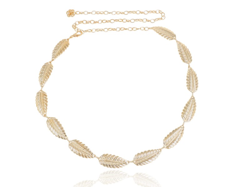 Pasek metalowy liście złoty