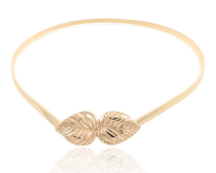 Pasek damski elastyczny sprężynka złota klamra liście