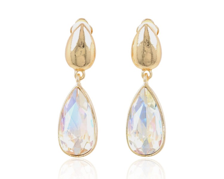 Klipsy łezki z opalizującymi kryształami złote