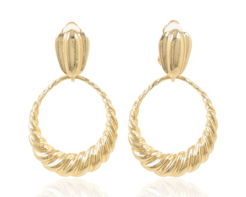 Klipsy owalne metalowe wiszące złote