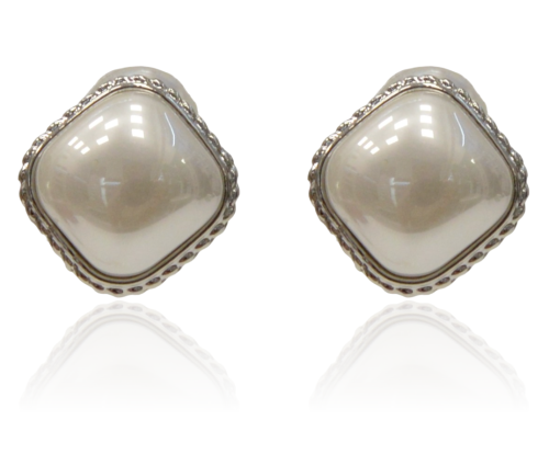 Klipsy perłowe romby w srebrnej oprawie