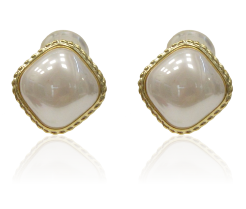 Klipsy perłowe romby w złotej oprawie