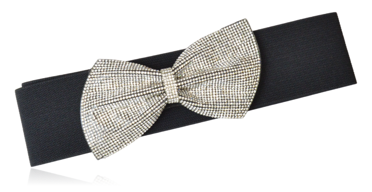 Pasek elastyczny na gumie czarny z dżetową kokardą