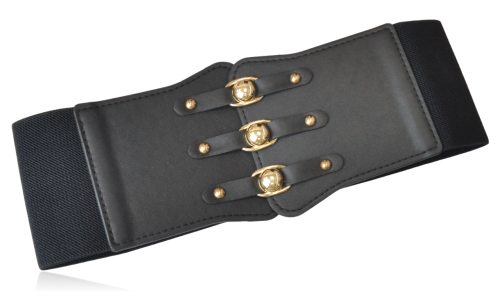 Szeroki pasek na gumie gorsetowy czarny/złoty metal