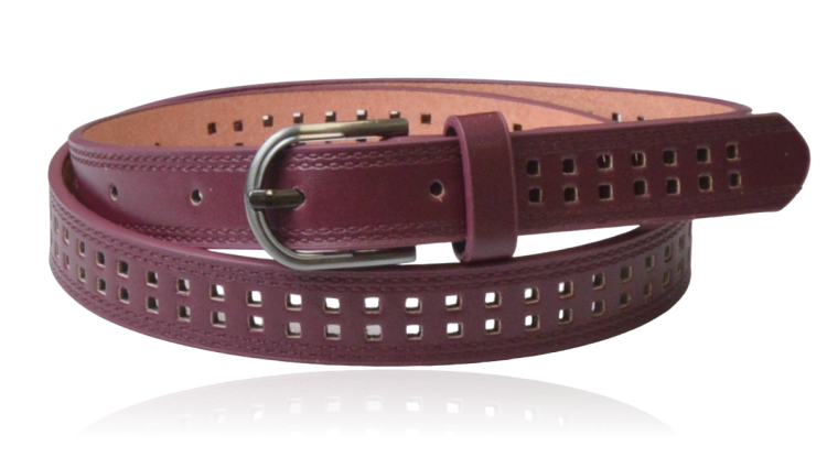 Pasek damski burgundowy eko-skóra ażur