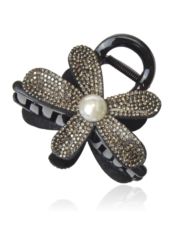 Spinka szczęka z dżetowym kwiatem czarno-szara