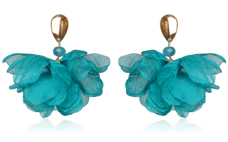 Kolczyki kwiatowe z materiału turkusowe