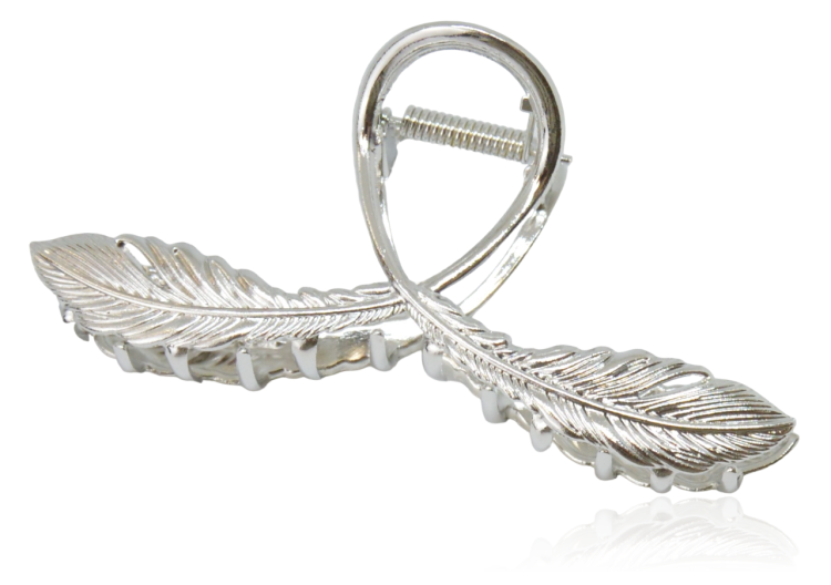 Spinka szczęka metalowa piórka srebrna