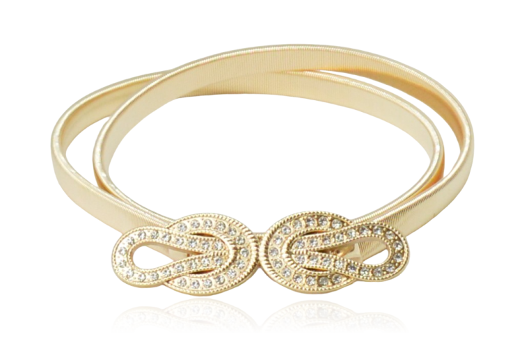 Pasek sprężynka złota klamra supełek cyrkonie