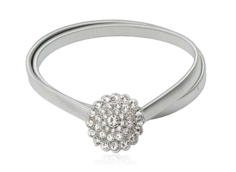 Pasek sprężynka z okrągłą klamrą z cyrkonii