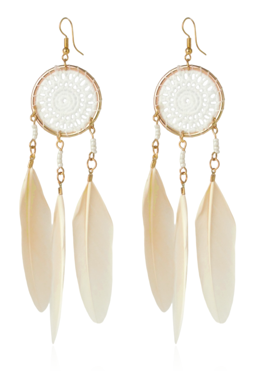 Kolczyki boho pióra kremowe