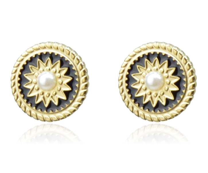 Kolczyki stalowe słońca z perełkami złote