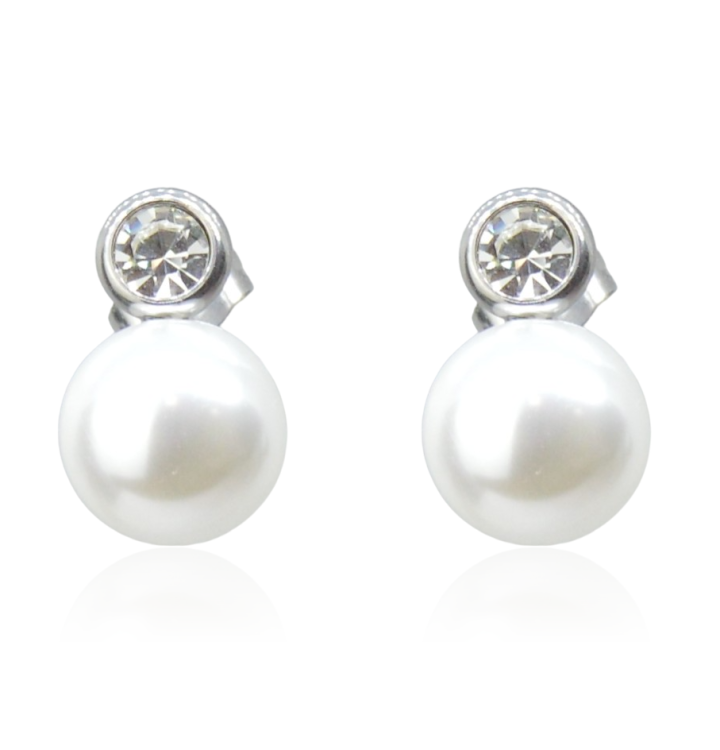 Kolczyki stalowe srebrne perełki z cyrkoniami