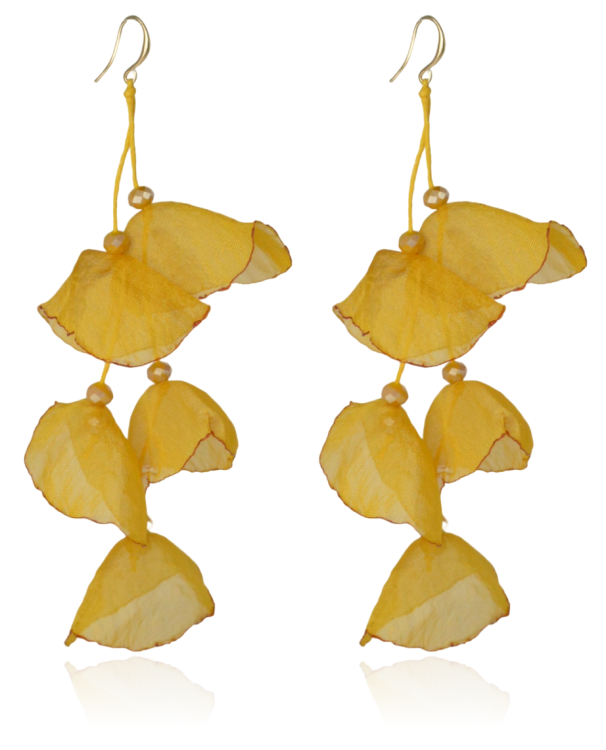 Kolczyki materiałowe z kryształkami długie musztarda