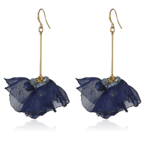 Kolczyki materiałowe na złotym patyczku granatowe