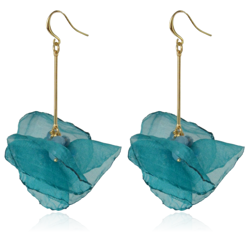 Kolczyki materiałowe na złotym patyczku turkusowe