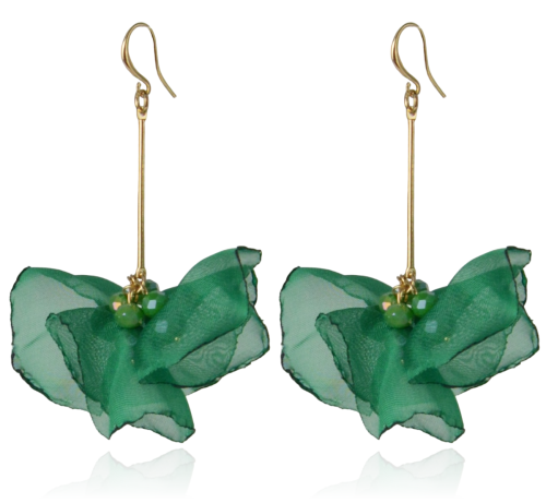 Kolczyki materiałowe na złotym patyczku malachitowe