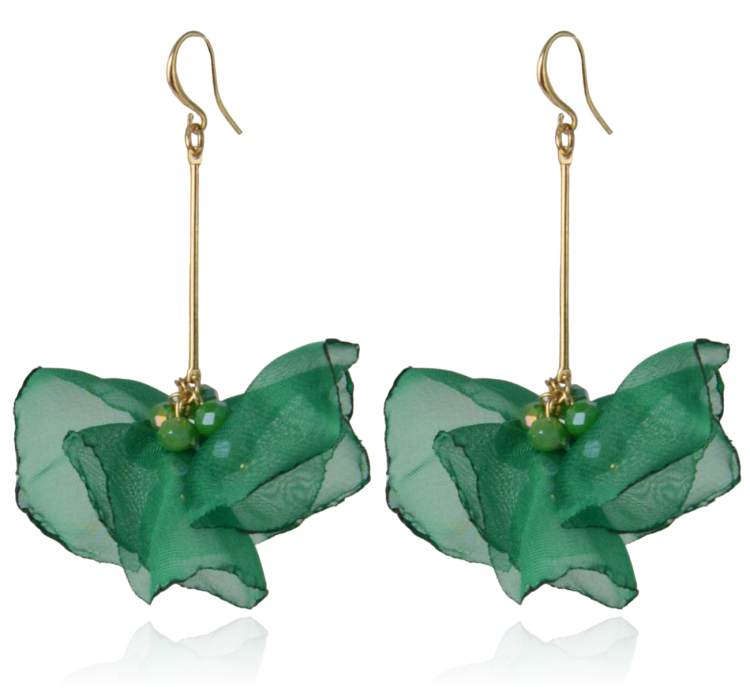 Kolczyki materiałowe na złotym patyczku malachitowe