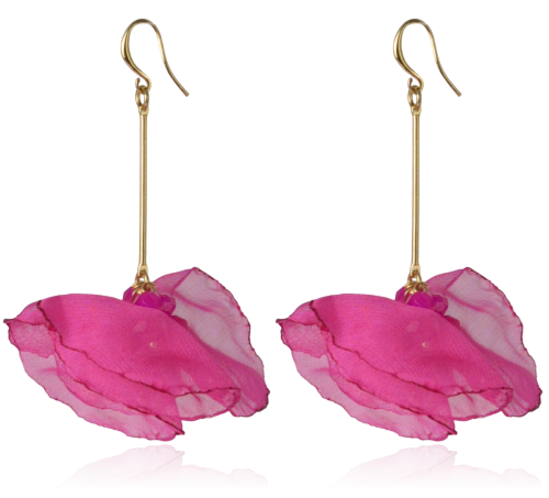Kolczyki materiałowe na złotym patyczku fuksja