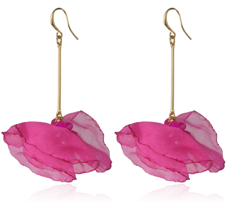 Kolczyki materiałowe na złotym patyczku fuksja