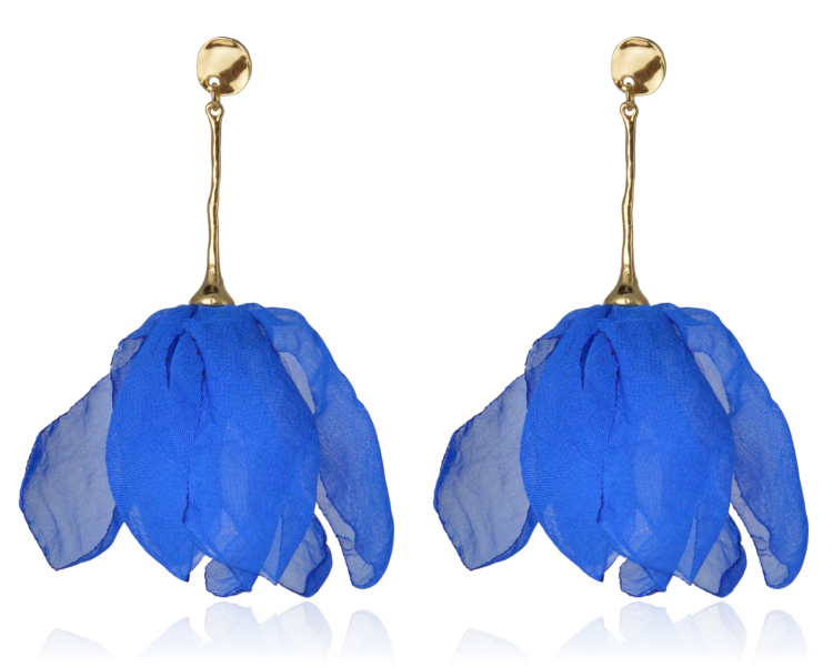 Kolczyki materiałowe na nieregularnym patyku szafir