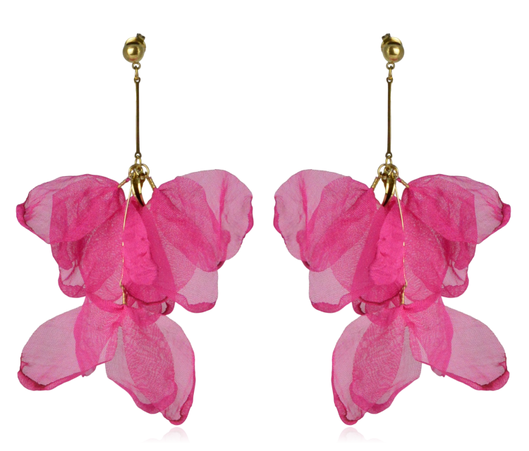 Kolczyki z tkaniny na stalowym patyczku fuksja